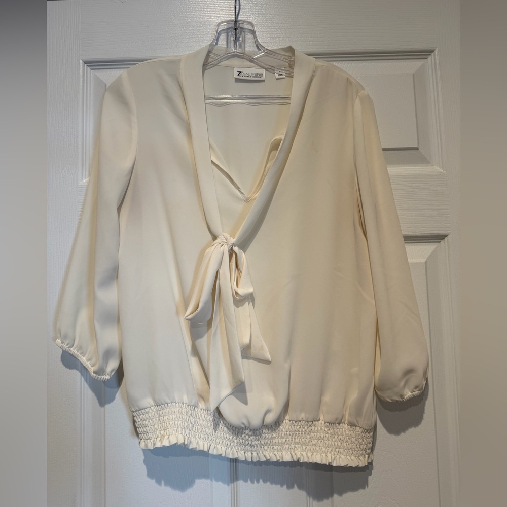 Zac & Rachel Cream Tie-Neck Blouse